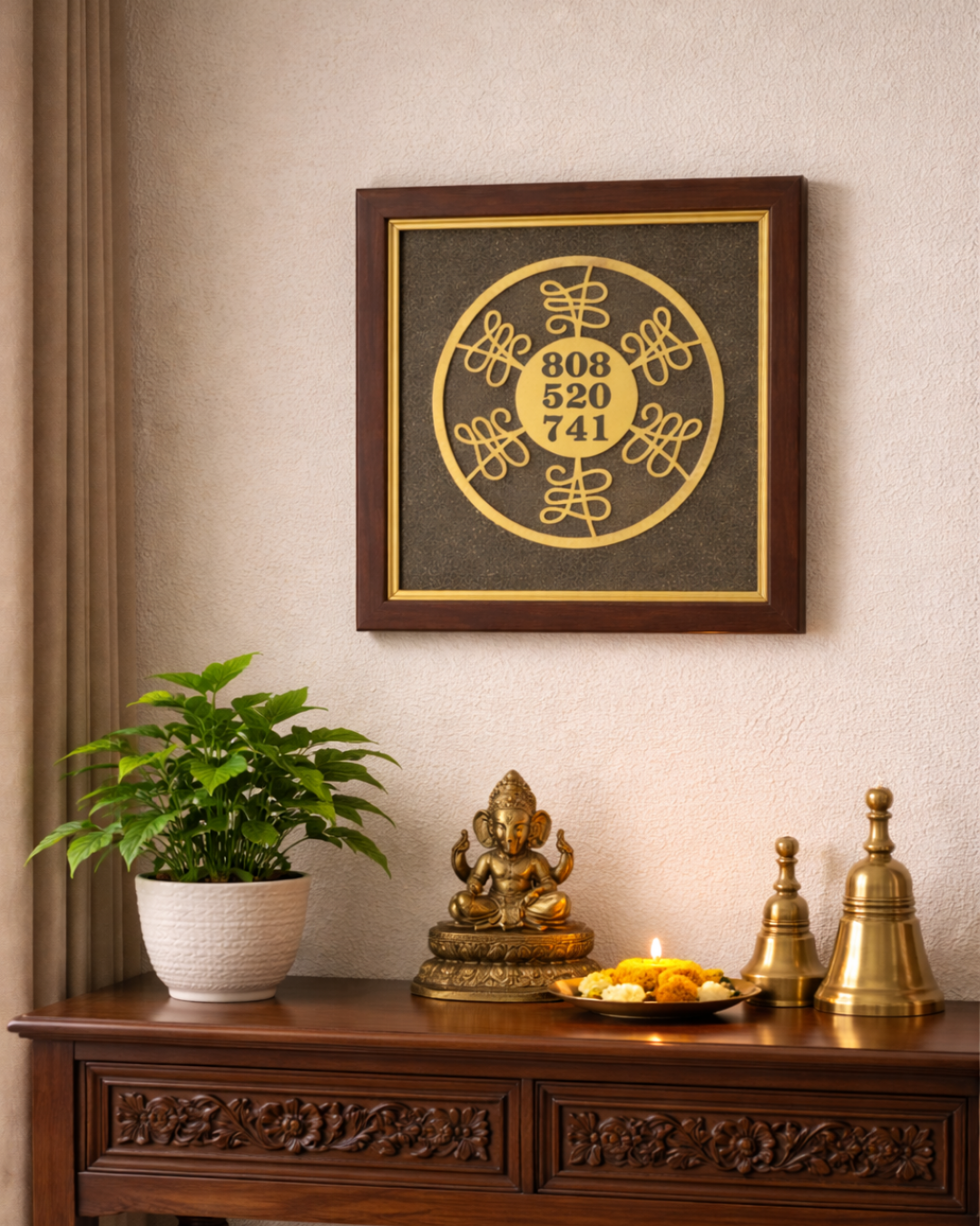 Money Attraction Yantra on Raw Pyrite Frame (Wealth, Prosperity & Financial Energy Activation)