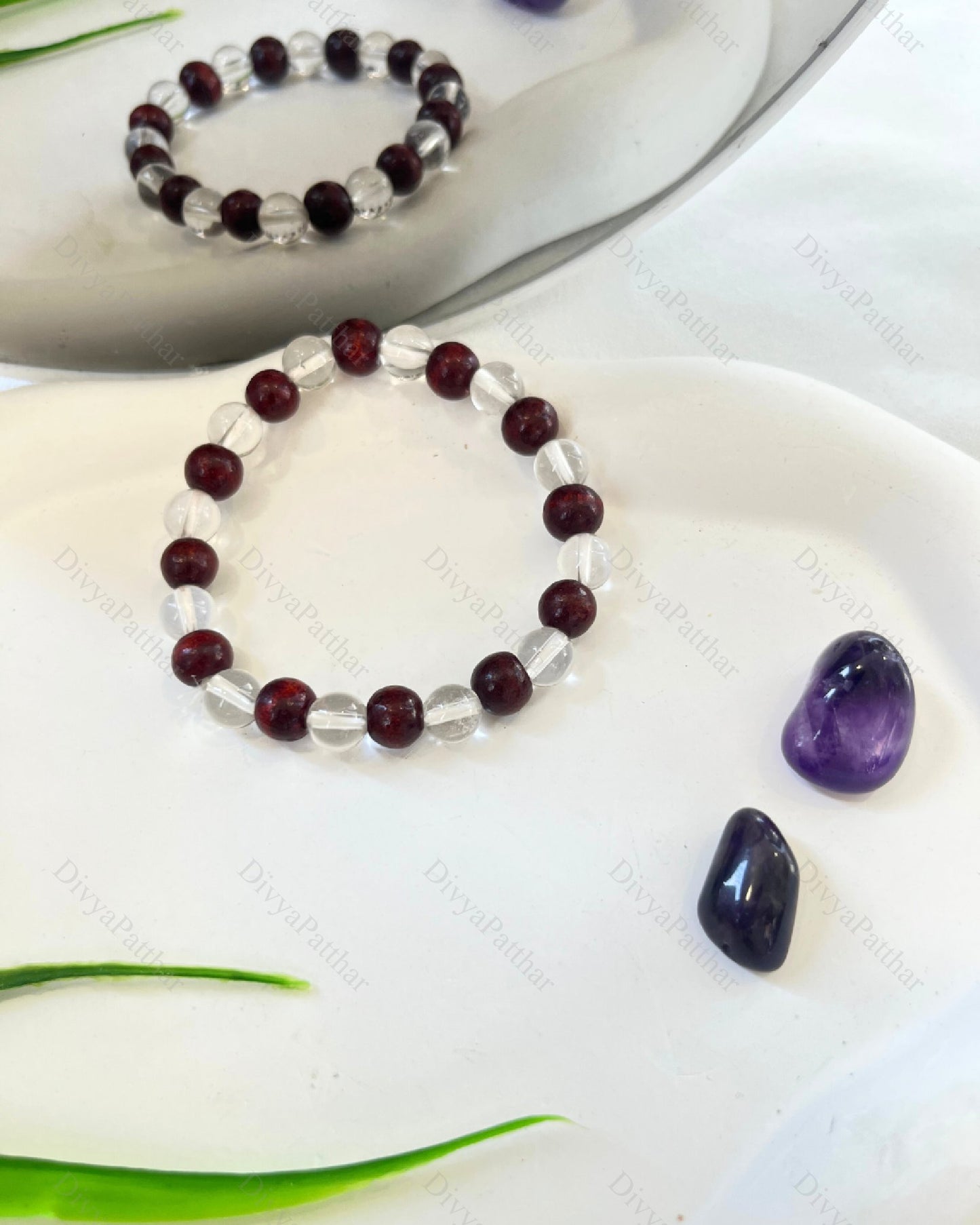 WOOD & CLEAR QUARTZ BRACELET (GROUNDING & CLARITY)