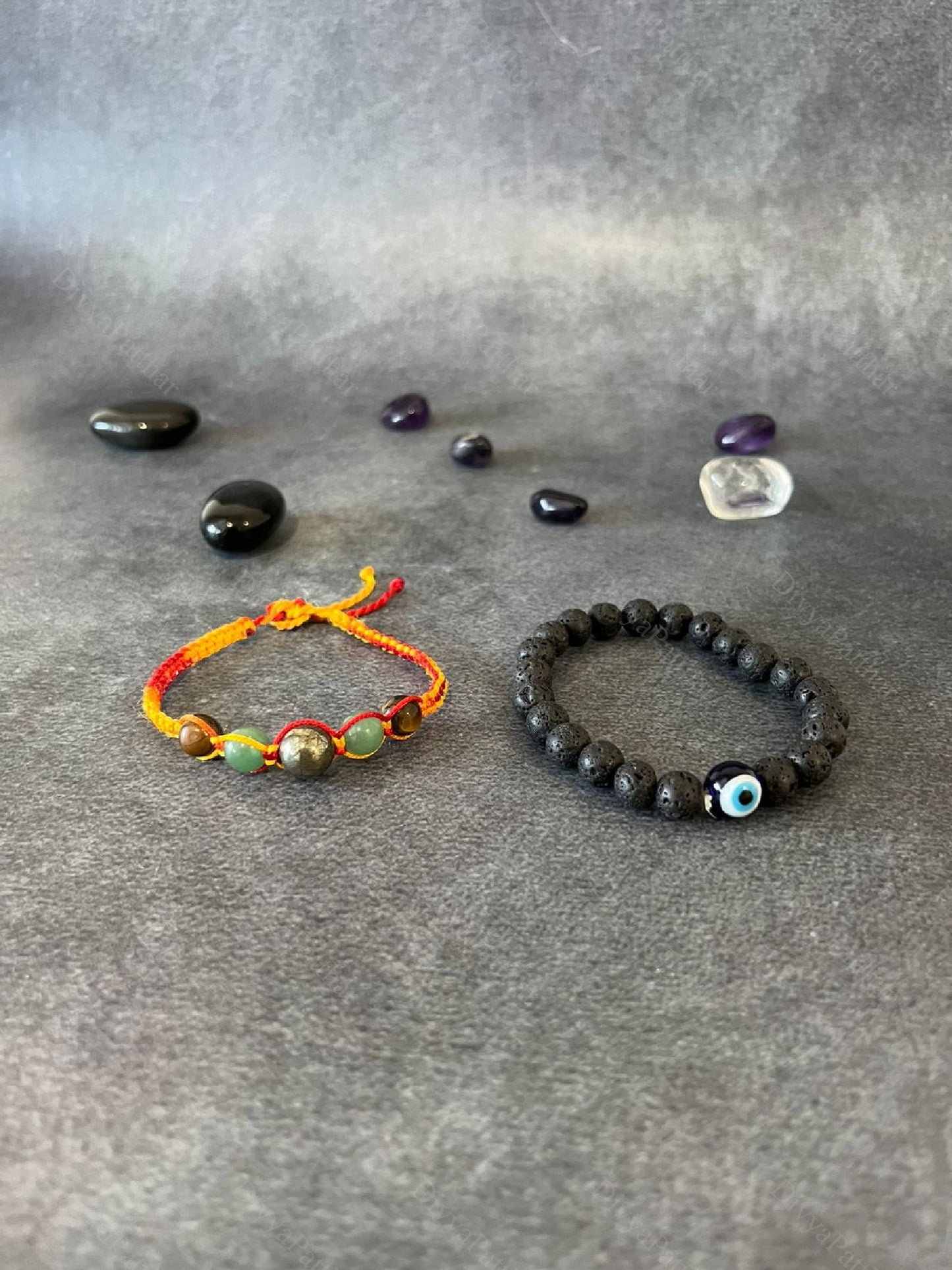 DIVYA BHAIDOOJ DHAN-RAKSHA COMBO ( Divya Dhan-Vriddhi Kalawa + Evil Eye Lava Bracelet )