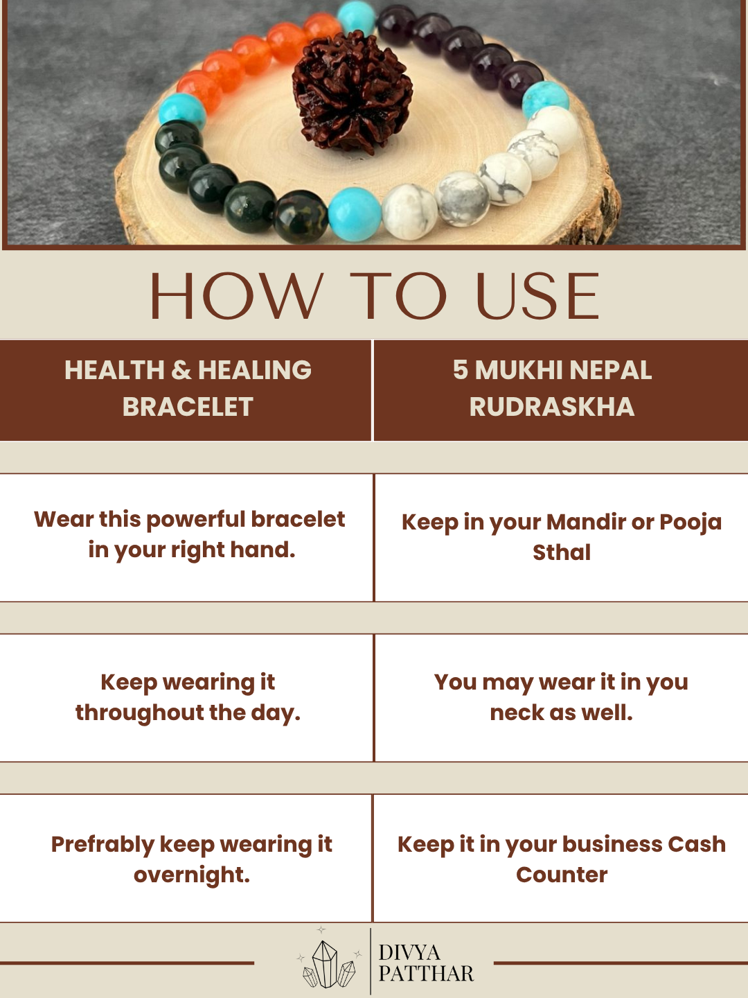 DIVYA DHANWANTRI – HEALTH COMBO ( Health & Healing Bracelet + Energised 5 Mukhi Rudraksha )