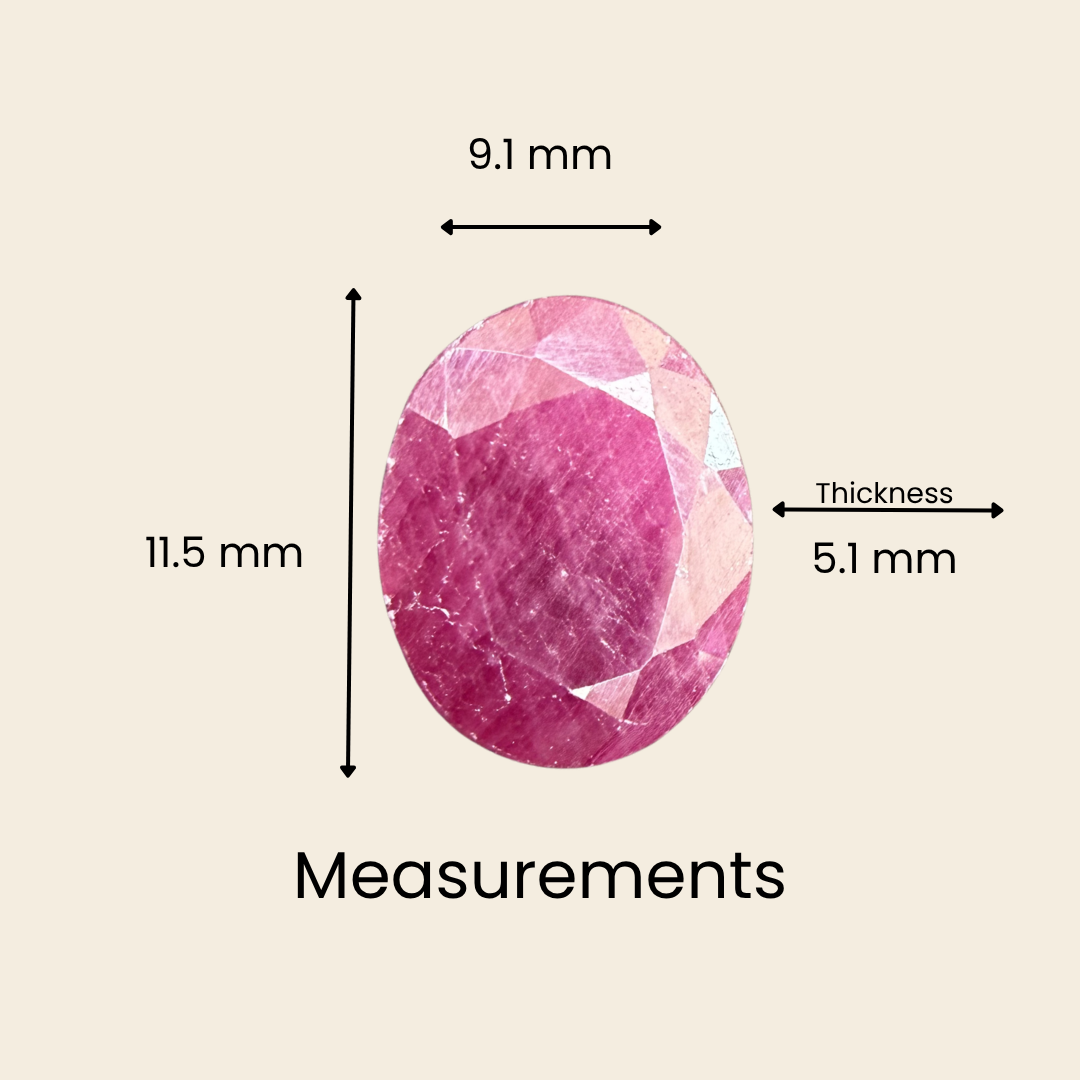 Natural Ruby (Manik) Gemstone – Oval Shape (4.85 Carat | 5.28 Ratti | 11.5 × 9.1 × 5.1 mm)