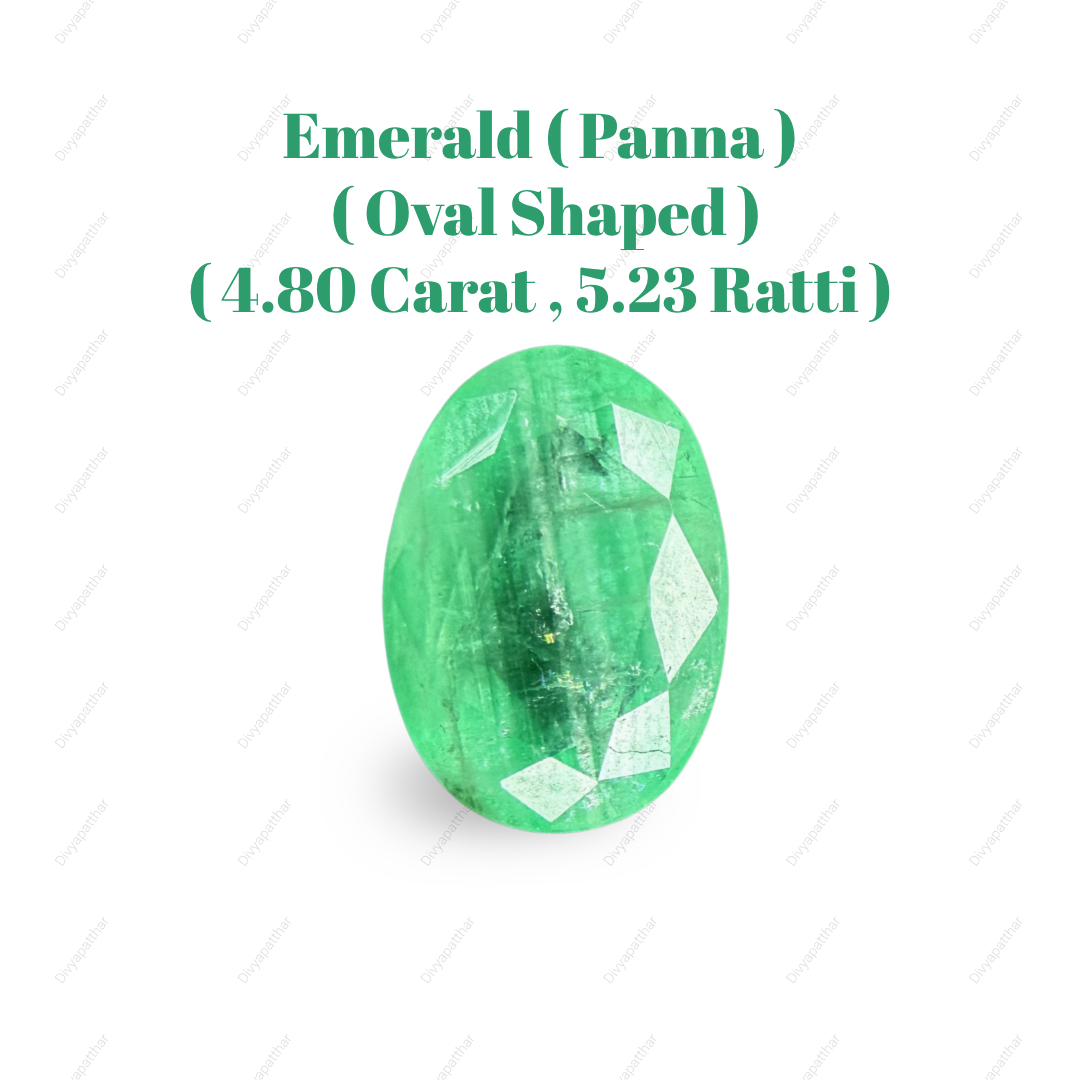 Natural Emerald (Panna) Gemstone – Oval Shape (4.80 Carat | 5.23 Ratti | 13.8 × 10.35 × 4.4 mm)