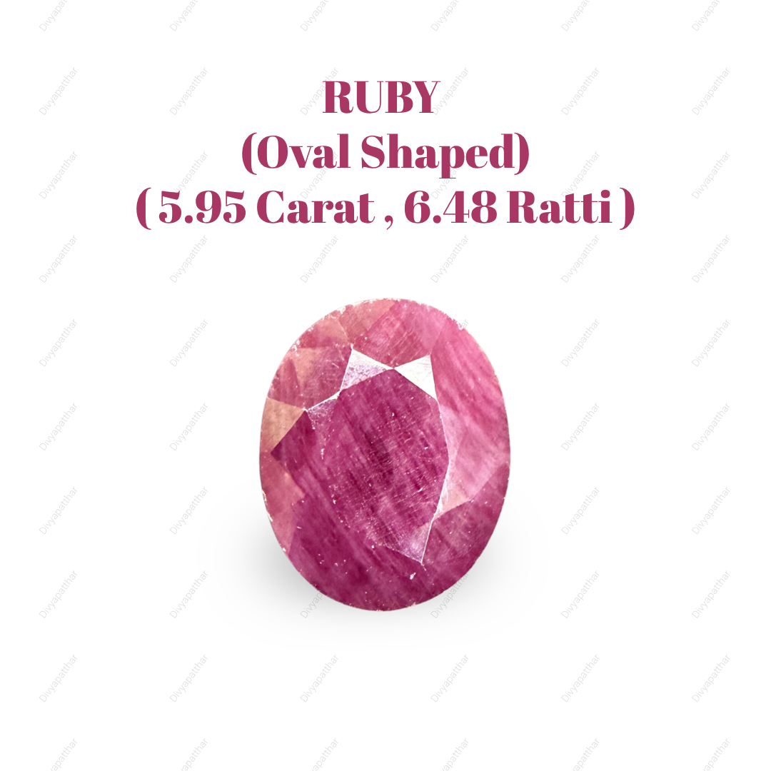 Natural Ruby (Manik) Gemstone – Oval Shape (5.95 Carat | 6.48 Ratti | 12.5 × 10.1 × 4.6 mm)