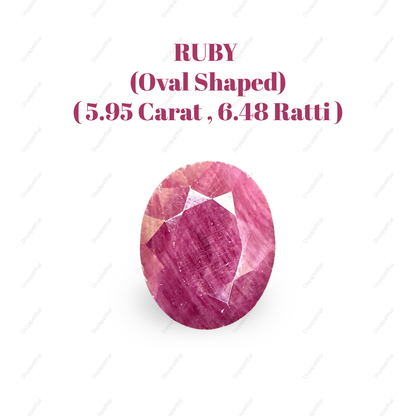 Natural Ruby (Manik) Gemstone – Oval Shape (5.95 Carat | 6.48 Ratti | 12.5 × 10.1 × 4.6 mm)