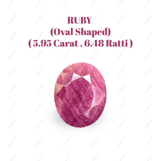 Natural Ruby (Manik) Gemstone – Oval Shape (5.95 Carat | 6.48 Ratti | 12.5 × 10.1 × 4.6 mm)
