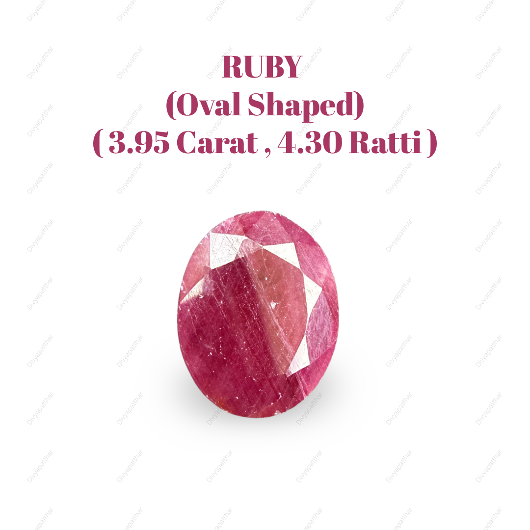 Natural Ruby (Manik) Gemstone – Oval Shape (3.95 Carat | 4.30 Ratti | 11.8 × 9.3 × 3.6 mm)