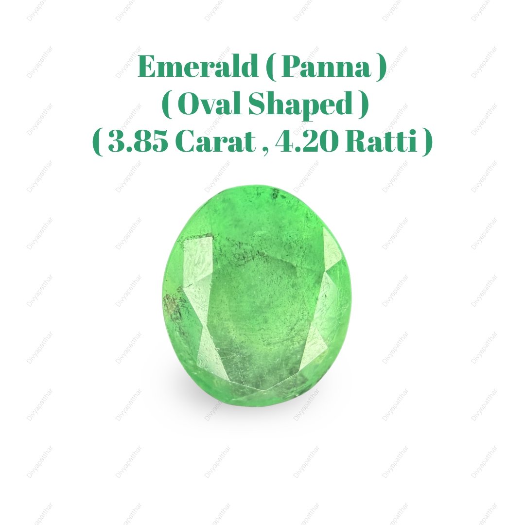 Natural Zambian Emerald (Panna) Gemstone – Oval Shape (3.85 Carat | 4.20 Ratti | 12.2 × 8.6 × 6.5 mm)