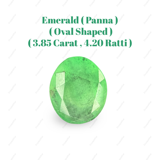 Natural Zambian Emerald (Panna) Gemstone – Oval Shape (3.85 Carat | 4.20 Ratti | 12.2 × 8.6 × 6.5 mm)