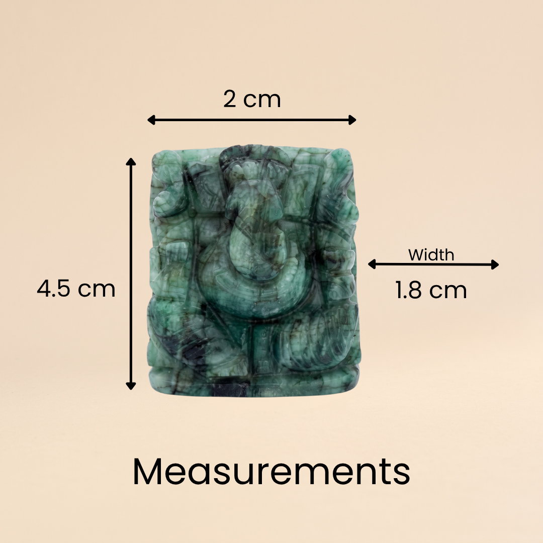 Natural Emerald (Panna) Ganesh Idol (308 Carat | LBH: 2 × 1.8 × 4.5 cm)