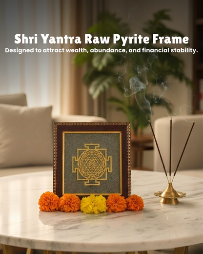 Shri Yantra Raw Pyrite Frame (Wealth, Prosperity & Divine Energy Decor)