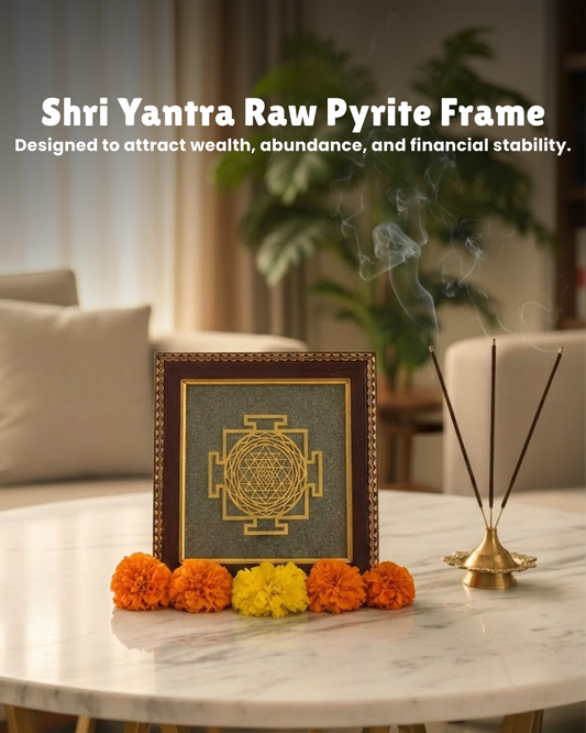 Shri Yantra Raw Pyrite Frame (Wealth, Prosperity & Divine Energy Decor)