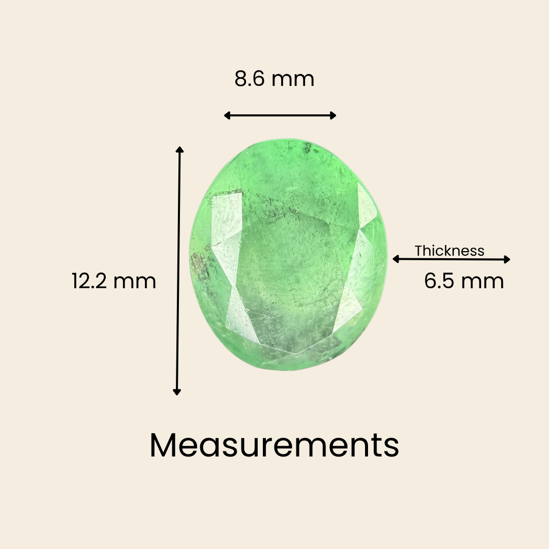 Natural Zambian Emerald (Panna) Gemstone – Oval Shape (3.85 Carat | 4.20 Ratti | 12.2 × 8.6 × 6.5 mm)