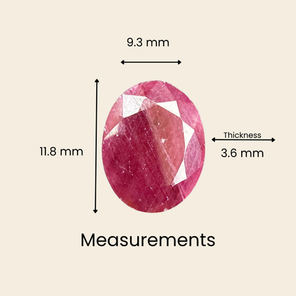 Natural Ruby (Manik) Gemstone – Oval Shape (3.95 Carat | 4.30 Ratti | 11.8 × 9.3 × 3.6 mm)