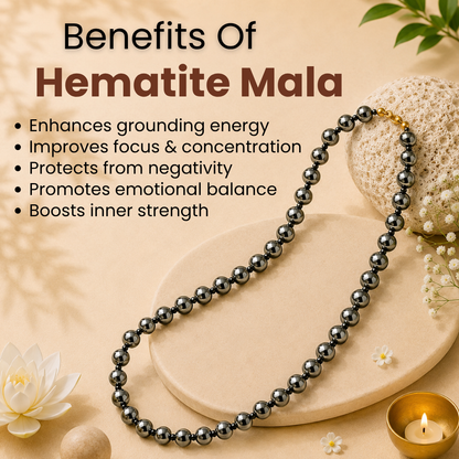 Hematite Mala – Grounding, Strength & Protection