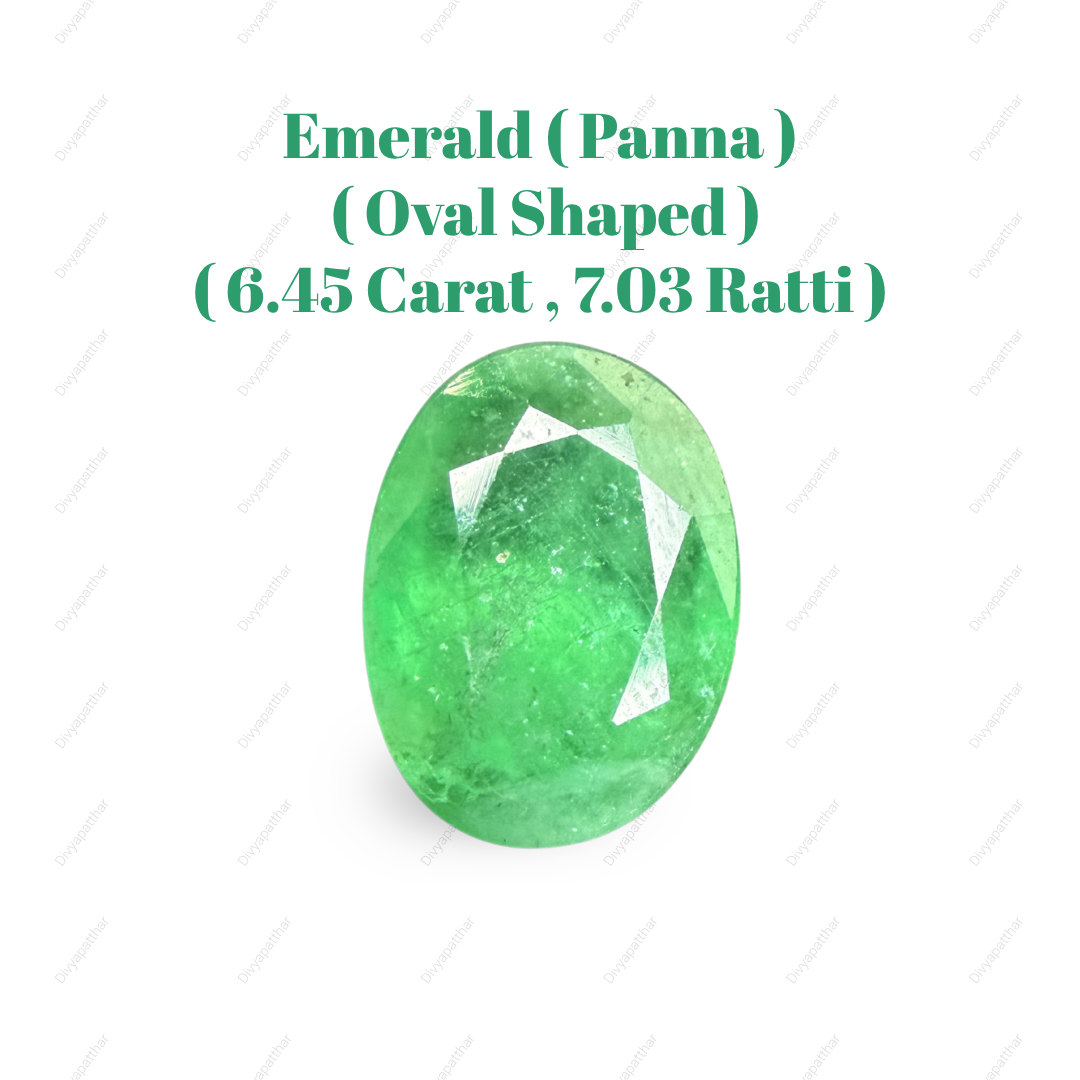 Natural Emerald (Panna) Gemstone – Oval Shape (6.45 Carat | 7.03 Ratti | 13.4 × 10 × 6.4 mm)