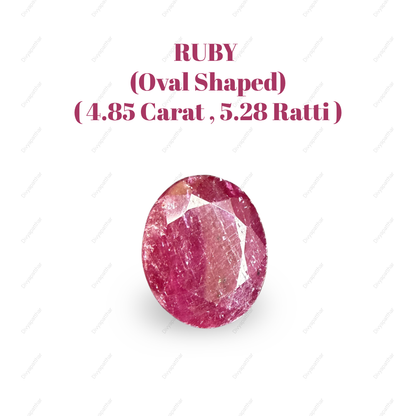 Natural Ruby (Manik) Gemstone – Oval Shape (4.85 Carat | 5.28 Ratti | 11.4 × 9.5 × 5.0 mm)