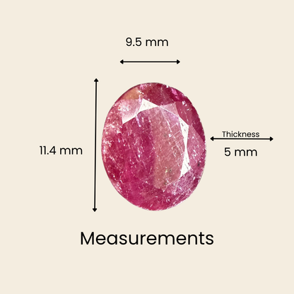 Natural Ruby (Manik) Gemstone – Oval Shape (4.85 Carat | 5.28 Ratti | 11.4 × 9.5 × 5.0 mm)