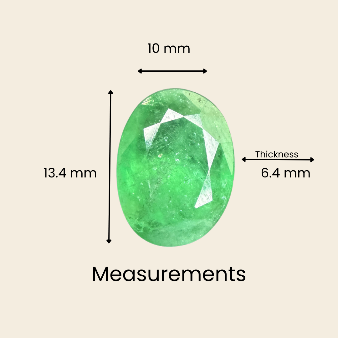 Natural Emerald (Panna) Gemstone – Oval Shape (6.45 Carat | 7.03 Ratti | 13.4 × 10 × 6.4 mm)