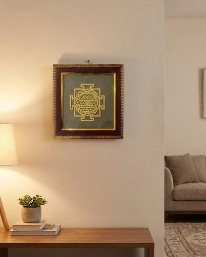 Shri Yantra Raw Pyrite Frame (Wealth, Prosperity & Divine Energy Decor)