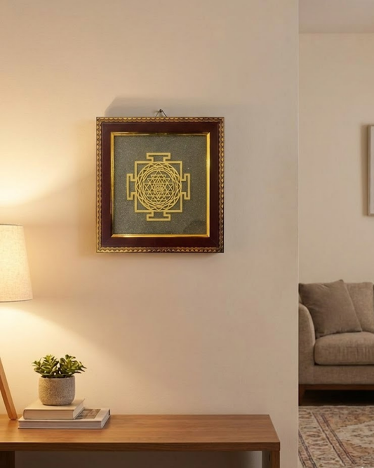 Shri Yantra Raw Pyrite Frame (Wealth, Prosperity & Divine Energy Decor)