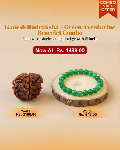 Ganesh Kripa Growth Combo – (Ganesh Rudraksha & Green Aventurine Bracelet)