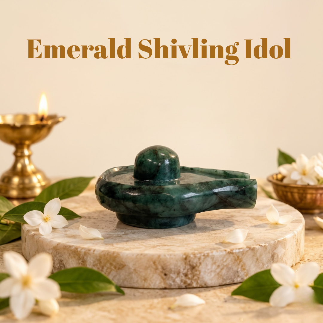 Natural Emerald (Panna) Shivling Idol (493 Carat | LBH: 7 × 5 × 3.2 cm)