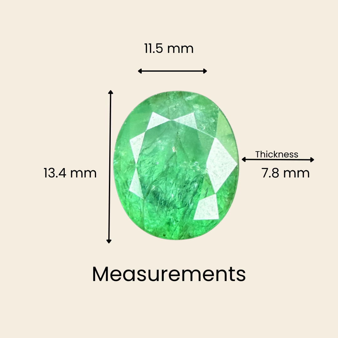 Natural Emerald (Panna) Gemstone – Oval Shape (7.87 Carat | 8.57 Ratti | 13.4 × 11.5 × 7.8 mm)