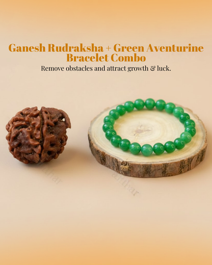Ganesh Kripa Growth Combo – (Ganesh Rudraksha & Green Aventurine Bracelet)
