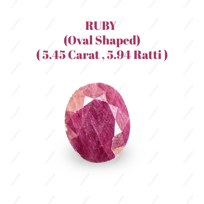 Natural Ruby (Manik) Gemstone – Oval Shape (5.45 Carat | 5.94 Ratti | 11.5 × 9.3 × 5.3 mm)