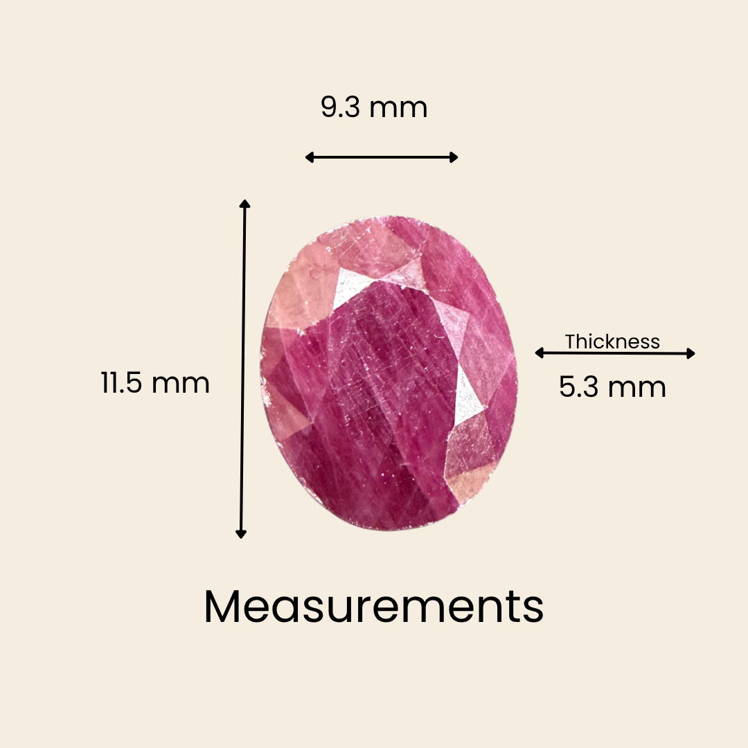 Natural Ruby (Manik) Gemstone – Oval Shape (5.45 Carat | 5.94 Ratti | 11.5 × 9.3 × 5.3 mm)