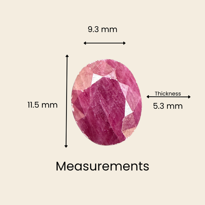 Natural Ruby (Manik) Gemstone – Oval Shape (5.45 Carat | 5.94 Ratti | 11.5 × 9.3 × 5.3 mm)