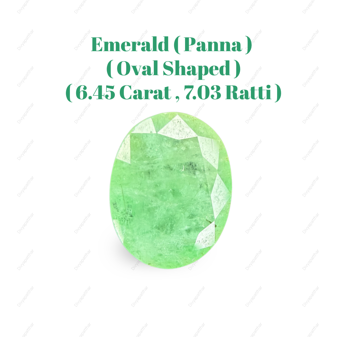 Natural Zambian Emerald (Panna) Gemstone – Oval Shape (6.45 Carat | 7.03 Ratti | 12.5 × 9.8 × 6.7 mm)