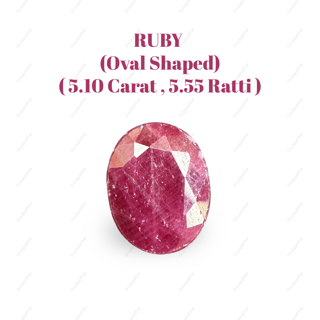 Natural Ruby (Manik) Gemstone – Oval Shape (5.10 Carat | 5.55 Ratti | 12.0 × 9.4 × 4.4 mm)
