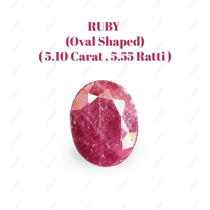 Natural Ruby (Manik) Gemstone – Oval Shape (5.10 Carat | 5.55 Ratti | 12.0 × 9.4 × 4.4 mm)