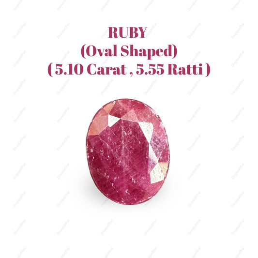 Natural Ruby (Manik) Gemstone – Oval Shape (5.10 Carat | 5.55 Ratti | 12.0 × 9.4 × 4.4 mm)