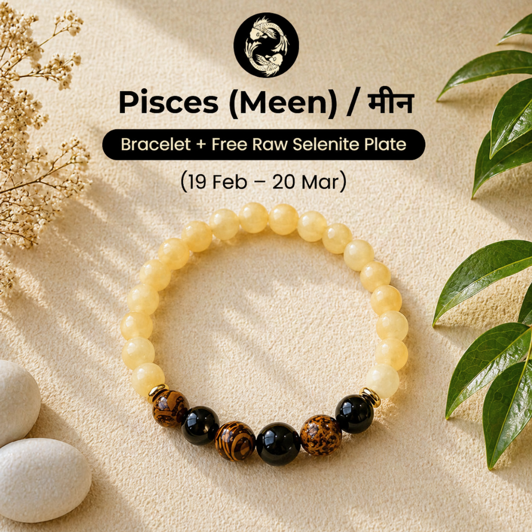 Pisces (मीन राशि) Zodiac Calcite, Black Onyx & Mariam Jasper Bracelet