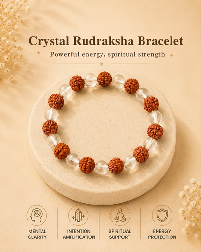 NATURAL CRYSTAL RUDRAKSHA BRACELET (CLARITY, FOCUS & POSITIVE ENERGY)