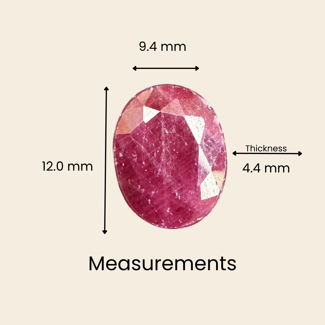 Natural Ruby (Manik) Gemstone – Oval Shape (5.10 Carat | 5.55 Ratti | 12.0 × 9.4 × 4.4 mm)