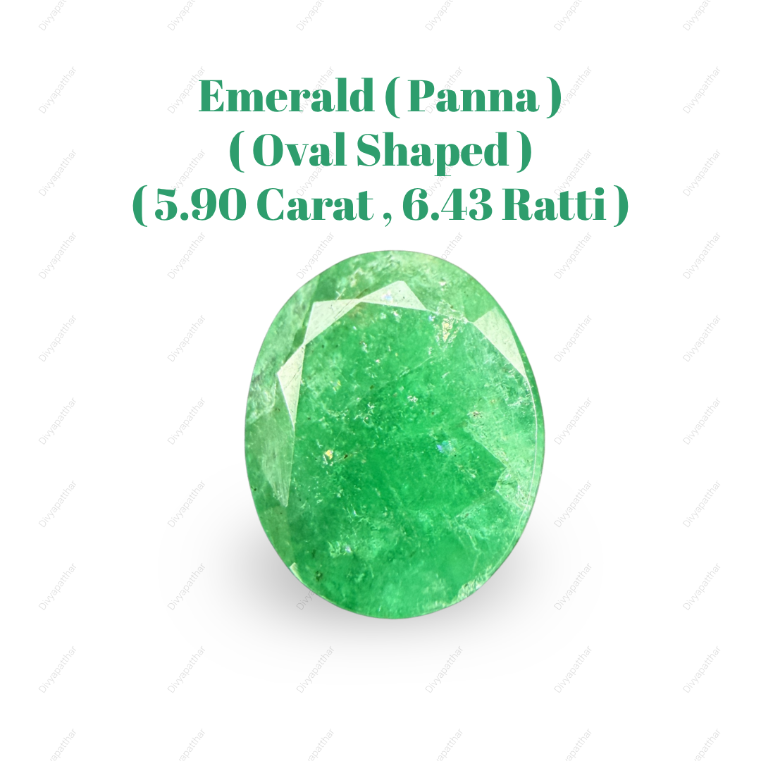 Natural Zambian Emerald (Panna) Gemstone – Oval Shape (5.90 Carat | 6.43 Ratti | 13.2 × 11.3 × 6.2 mm)