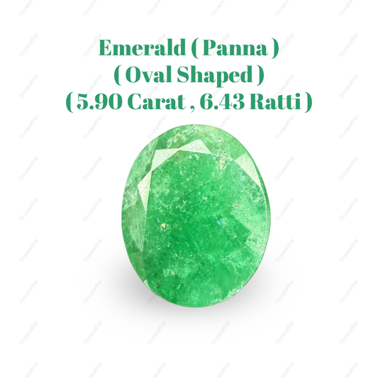 Natural Zambian Emerald (Panna) Gemstone – Oval Shape (5.90 Carat | 6.43 Ratti | 13.2 × 11.3 × 6.2 mm)