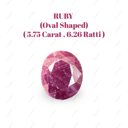 Natural Ruby (Manik) Gemstone – Oval Shape (5.75 Carat | 6.26 Ratti | 11.5 × 9.6 × 4.8 mm)