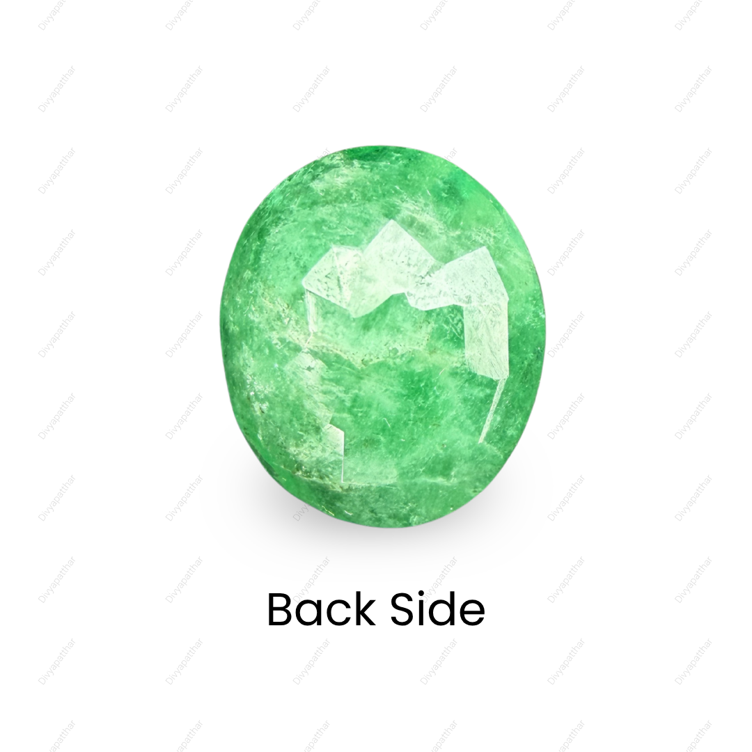 Natural Zambian Emerald (Panna) Gemstone – Oval Shape (5.90 Carat | 6.43 Ratti | 13.2 × 11.3 × 6.2 mm)