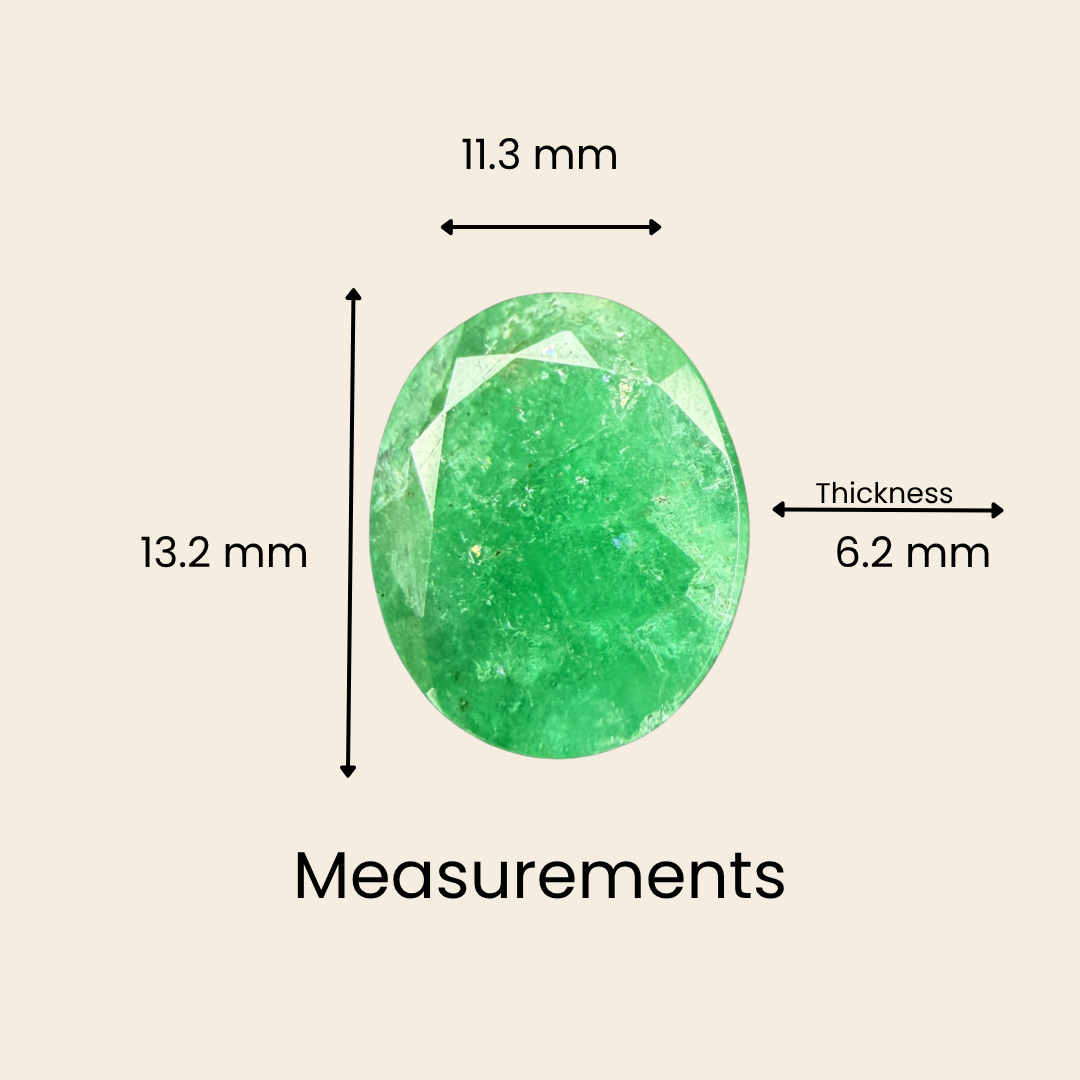 Natural Zambian Emerald (Panna) Gemstone – Oval Shape (5.90 Carat | 6.43 Ratti | 13.2 × 11.3 × 6.2 mm)