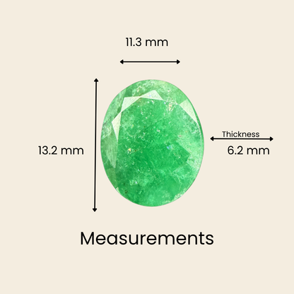Natural Zambian Emerald (Panna) Gemstone – Oval Shape (5.90 Carat | 6.43 Ratti | 13.2 × 11.3 × 6.2 mm)