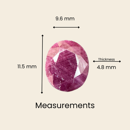 Natural Ruby (Manik) Gemstone – Oval Shape (5.75 Carat | 6.26 Ratti | 11.5 × 9.6 × 4.8 mm)