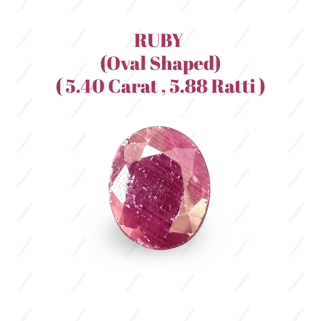 Natural Ruby (Manik) Gemstone – Oval Shape (5.40 Carat | 5.88 Ratti | 11.1 × 9.2 × 5.5 mm)