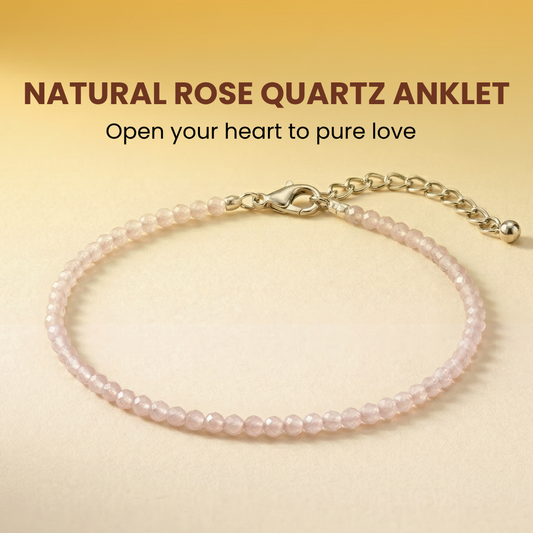 Natural Rose Quartz Anklet (Love, Emotional Healing & Elegant Fashion Charm)
