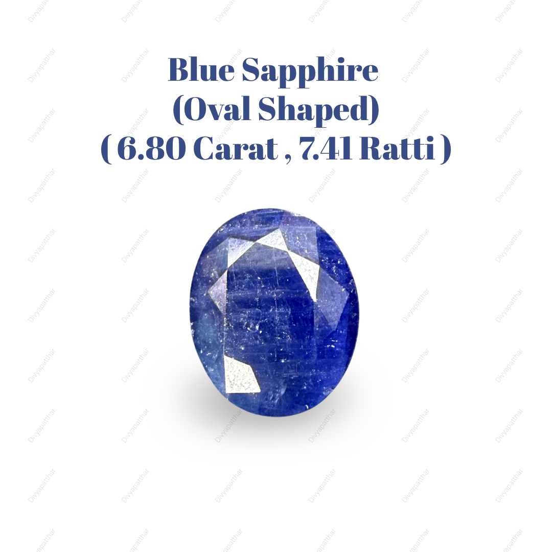 Natural Blue Sapphire (Neelam) Gemstone – Oval Shape (6.80 Carat | 7.41 Ratti | 12.0 × 9.8 × 5.9 mm)