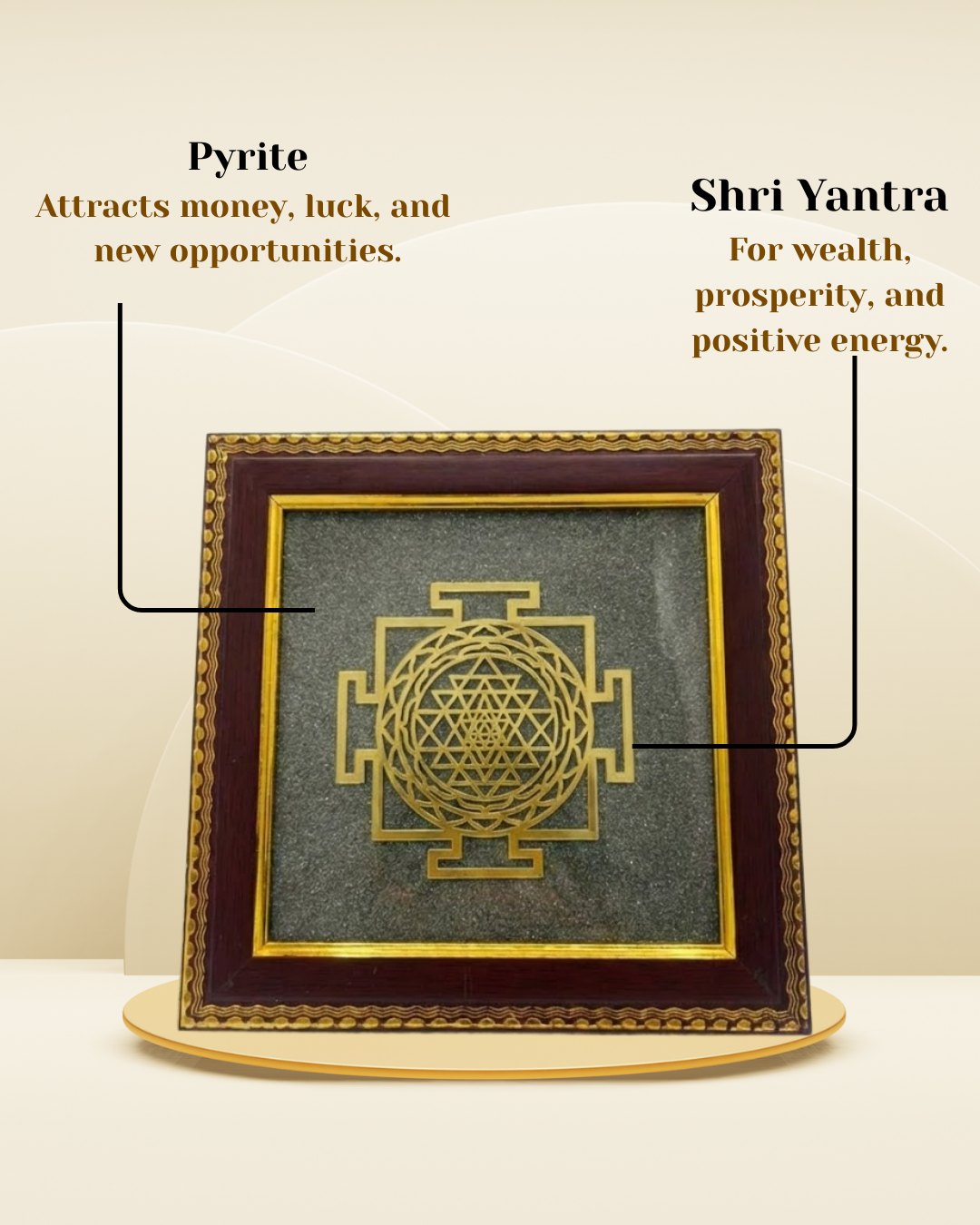 Shri Yantra Raw Pyrite Frame (Wealth, Prosperity & Divine Energy Decor)