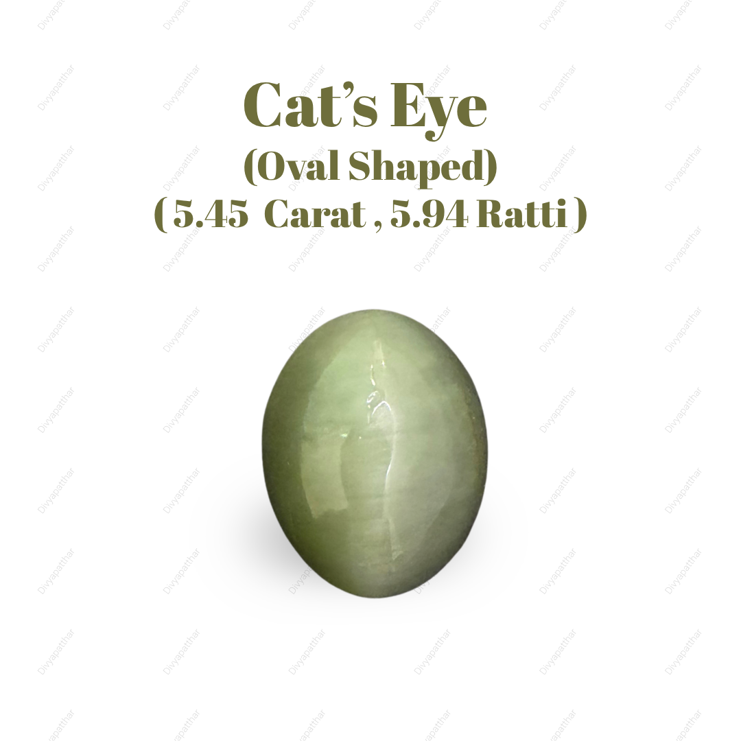Natural Cat's Eye Gemstone – Oval Shape (5.45 Carat | 5.94 Ratti | L 12.2 × B 9.6 × H 6.9 mm)